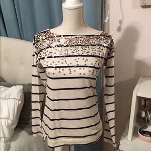 LOFT Striped Top with Sequin Accents
