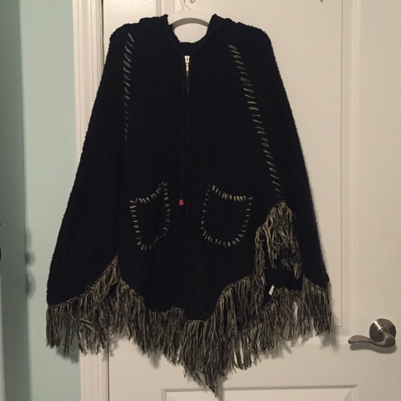 Black with tan detail poncho