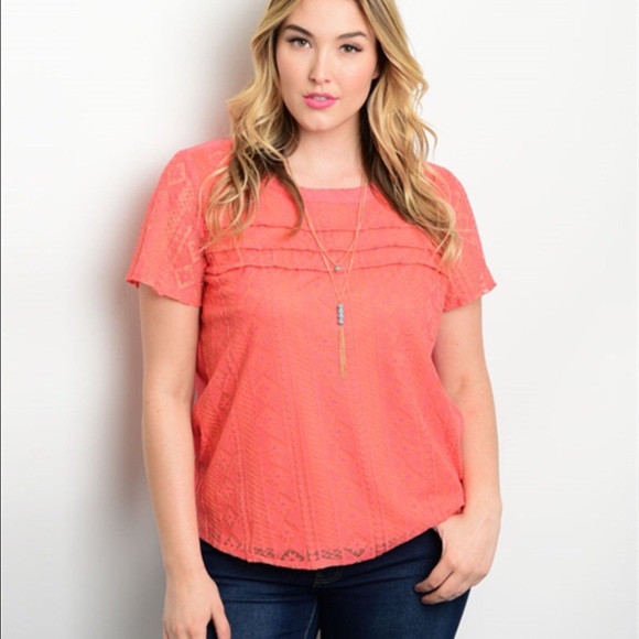 Coral lace plus size top
