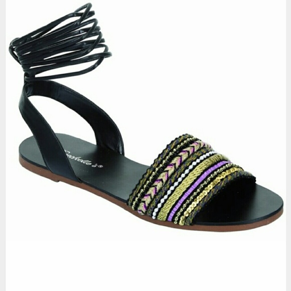 BLACK BOHEMIAN TIED UP SANDAL