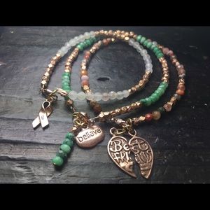 Jade, Agate & Rose Quartz Sterling Silver Bracelet