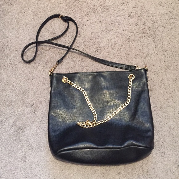 Black Crossbody Bag with Gold Chain