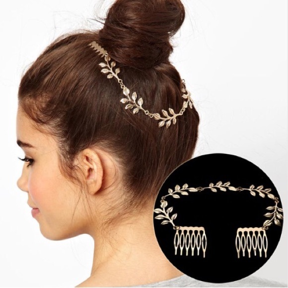 Hair Comb Accessories Metal Leaves Chain