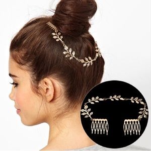 Hair Comb Accessories Metal Leaves Chain
