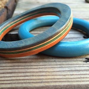 Wooden skateboard bangle and plain wood bracelet