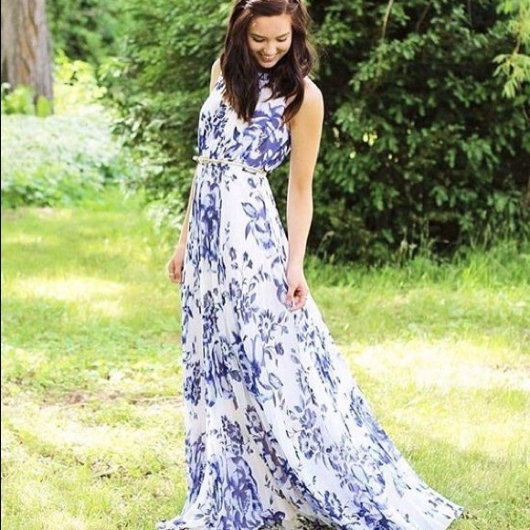 Eliza J Chiffon Belted Print Maxi Dress, Size 4