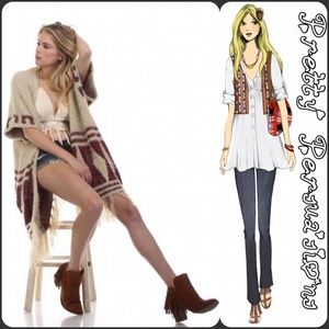 NWT Tribal Kimono Fringe Open Front Cardigan
