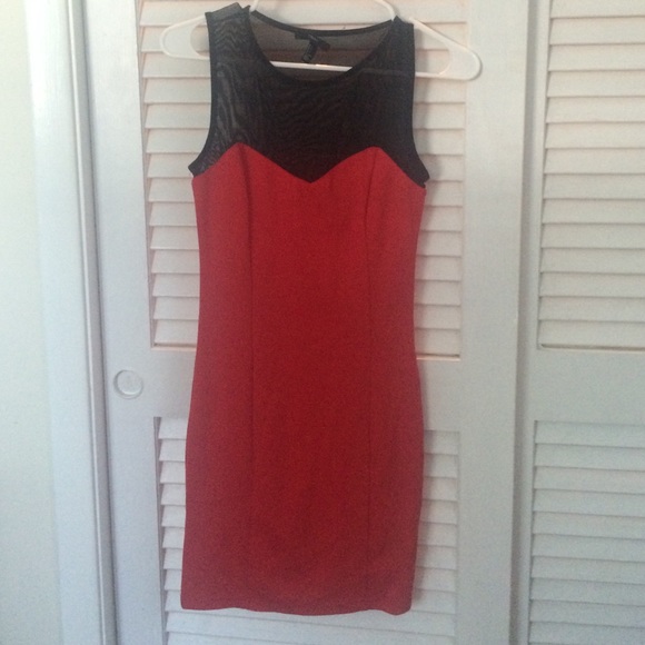 Tight Red And Black Mesh Part Dress