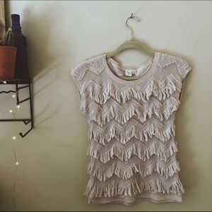 Anthropologie- Diagonal Fringe Sweater Top
