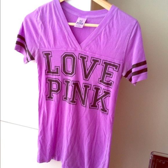 Love pink purple letter tee! Size S V neck