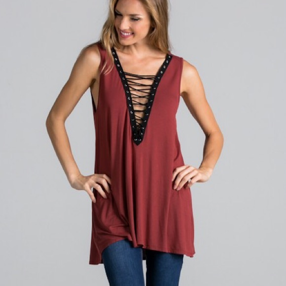 Sleeveless Lace Up Tank Tunic Top - Picture 3 of 4