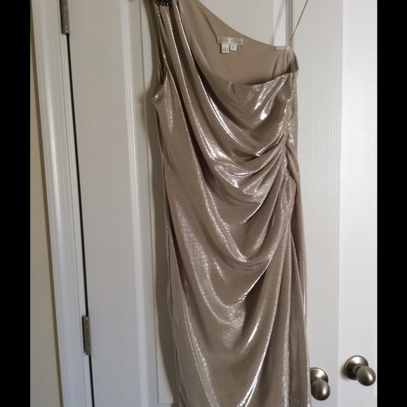 Gold one shoulder party dress