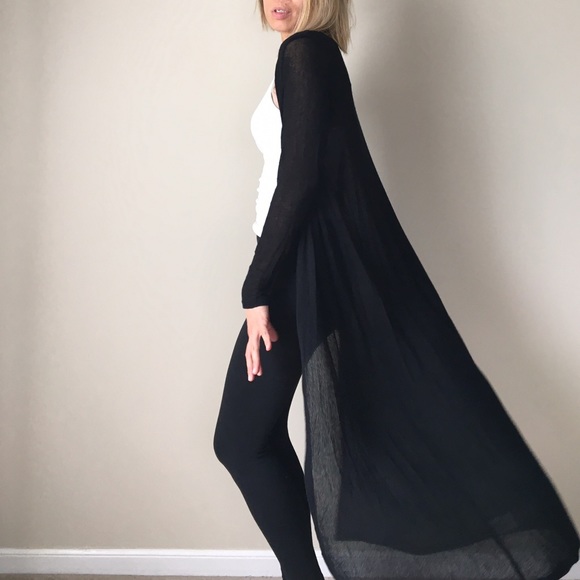 BOHO LUXE Black long cardigan duster. MADE IN USA - Picture 2 of 4