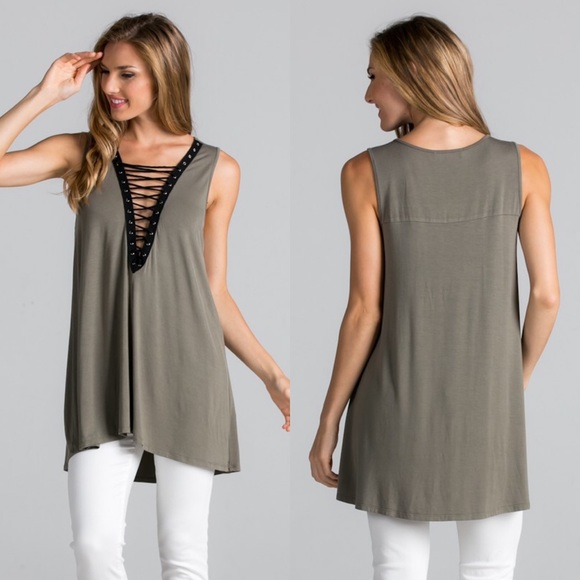 Sleeveless Lace Up Tank Tunic Top - Picture 2 of 4