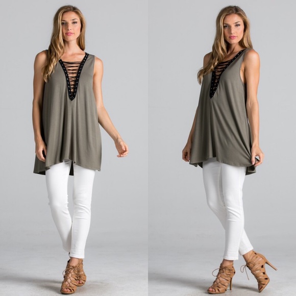 Sleeveless Lace Up Tank Tunic Top - Picture 4 of 4