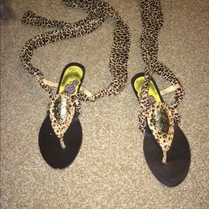 Leopard tie up sandals