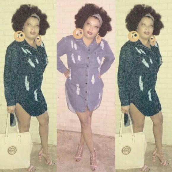 "SOLD"           Distressed Denim high/ Low Dress