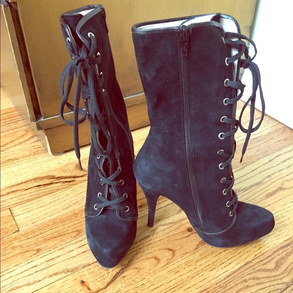 Shoebox laceup stiletto boots