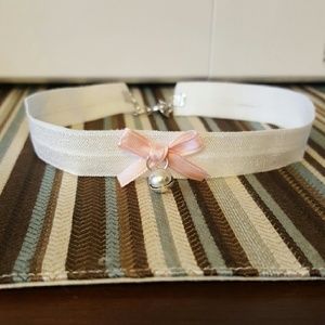 White Choker with Pink Bow