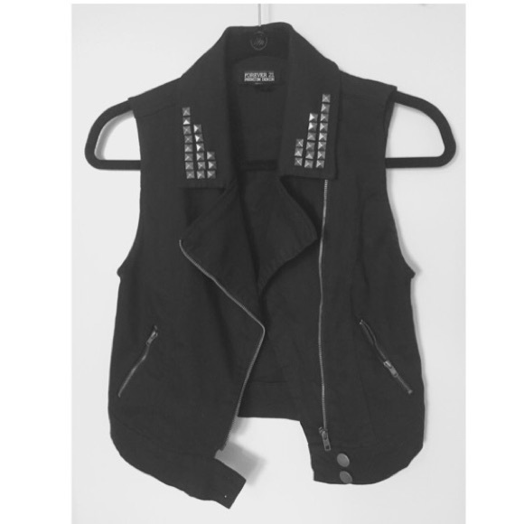 Black moto vest with stud detail
