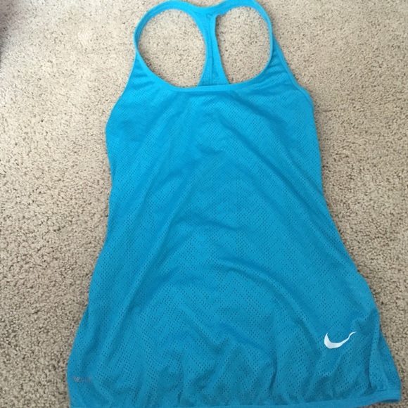 Nike blue dry fit curved hem razorback tank XS