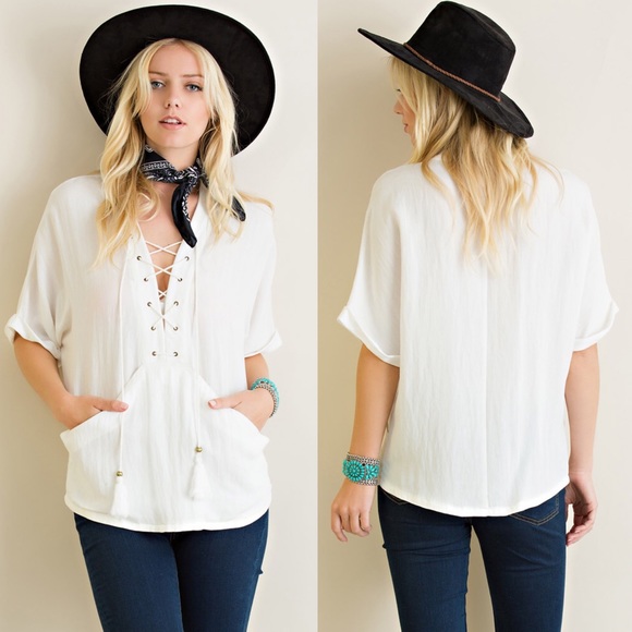 Lace Up Short Sleeve Top - Picture 2 of 4