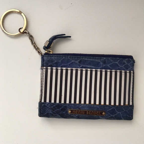 Henri Bendel Blue and Black Stripped Coin Purse