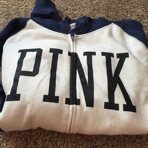 PINK White and Blue Full-Zip Hoodie - Size L