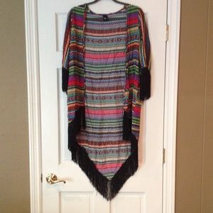 Muticolor fringe kimono