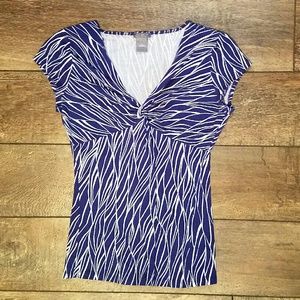 Beautiful Pattern Blue and White Ann Taylor Tee