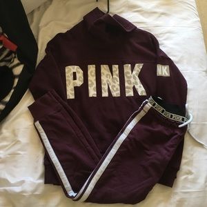 Vs pink maroon cowl neck gym pant set