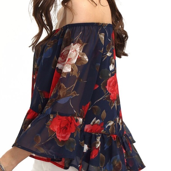 Floral Bo-ho Chic Off Shoulder Chiffon Top ✨HP✨ - Picture 3 of 4