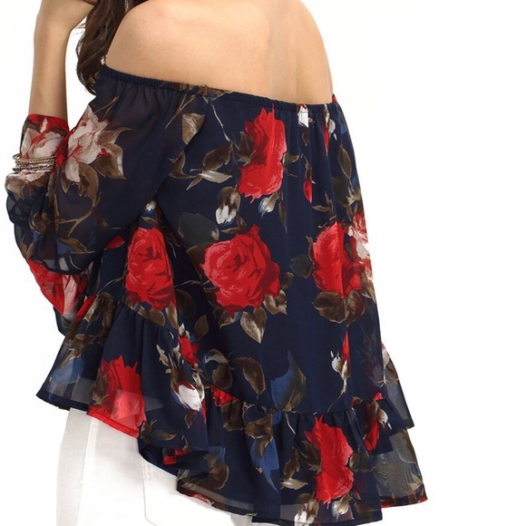 Floral Bo-ho Chic Off Shoulder Chiffon Top ✨HP✨ - Picture 4 of 4