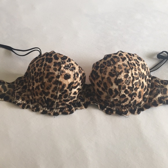VS Pink Leopard lace bustier push-up bra 34C