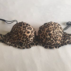 VS Pink Leopard lace bustier push-up bra 34C