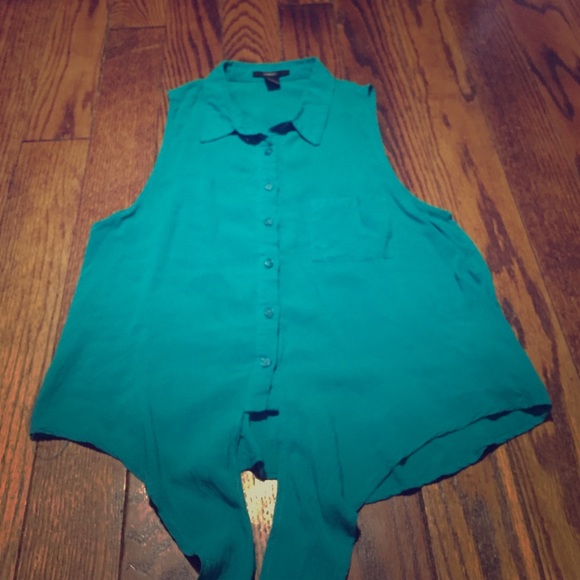 Turquoise Sleeveless Button Down