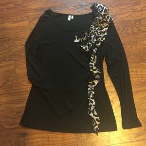 Black and cheetah ruffle long sleeve