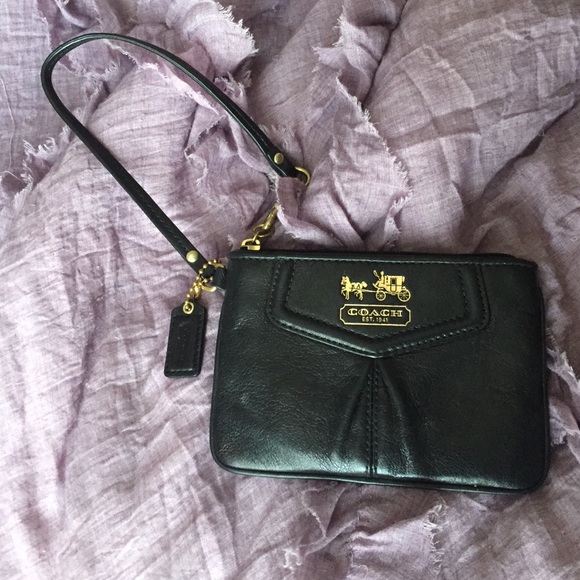 Coach black leather wristlet, perfect condition