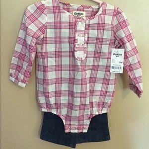 Osh Kosh plaid onesie with jeans 12 months