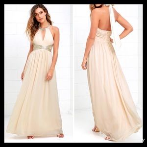 Lulu's Cream Beaded Maxi Dress