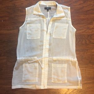 White sheer zip up tank