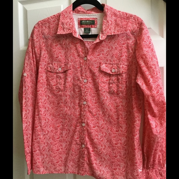 Eddie Bauer button down in red and white pattern