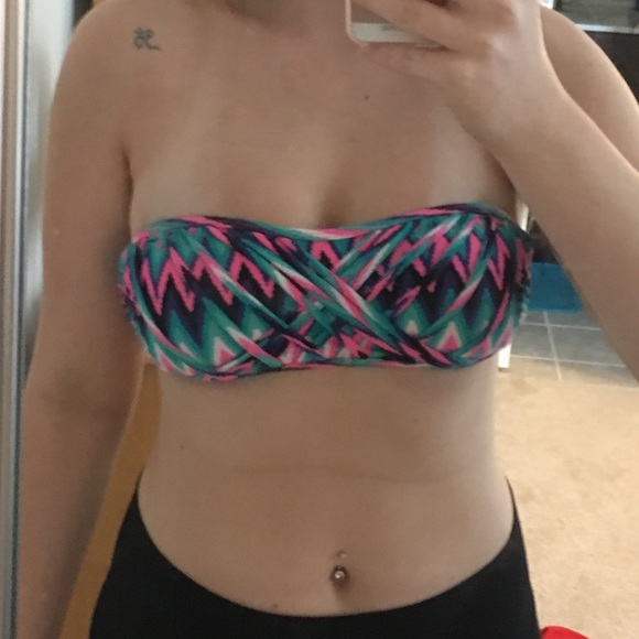 strapless crisscross bikini top.