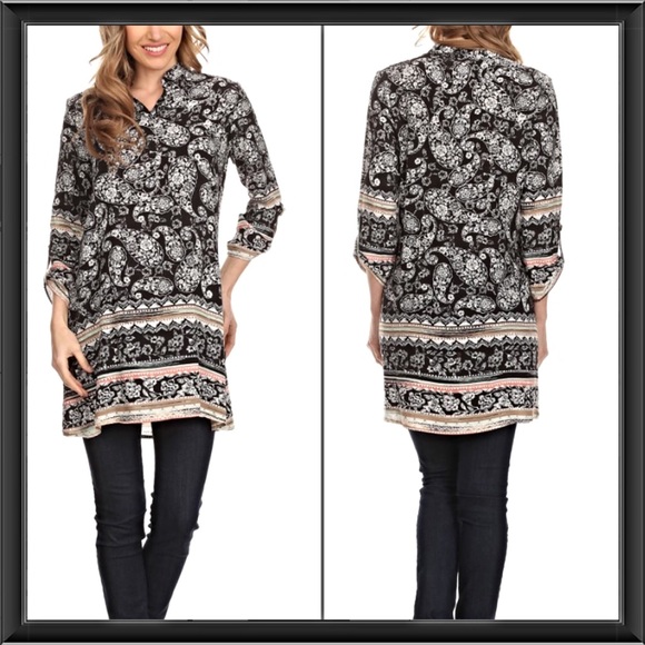 Sold Large Relaxed Paisley Tribal Tunic Dress - Picture 2 of 4