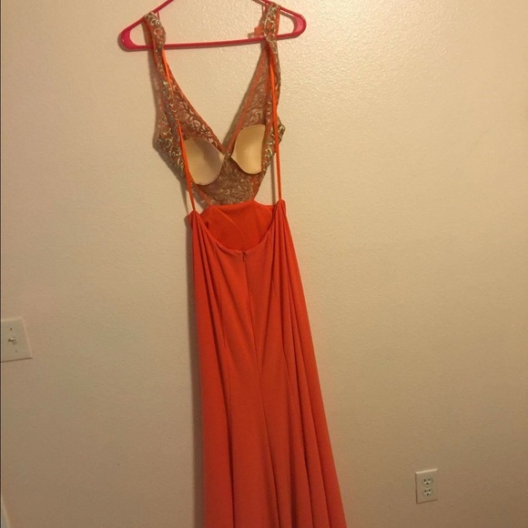 Orange, open back prom dress. - Picture 2 of 2