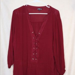 Cranberry Lace Up Top