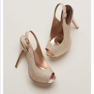 Sling back gold peep toe heels