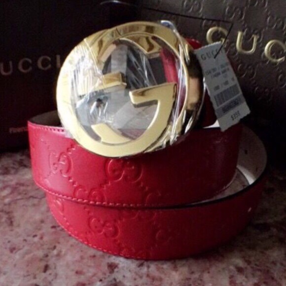 Reversible belt with Interlocking G buckle in green, red and  Gucci Belt