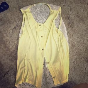 Yellow blu planet lace back cute tank top