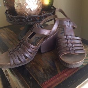 Brown heeled sandals